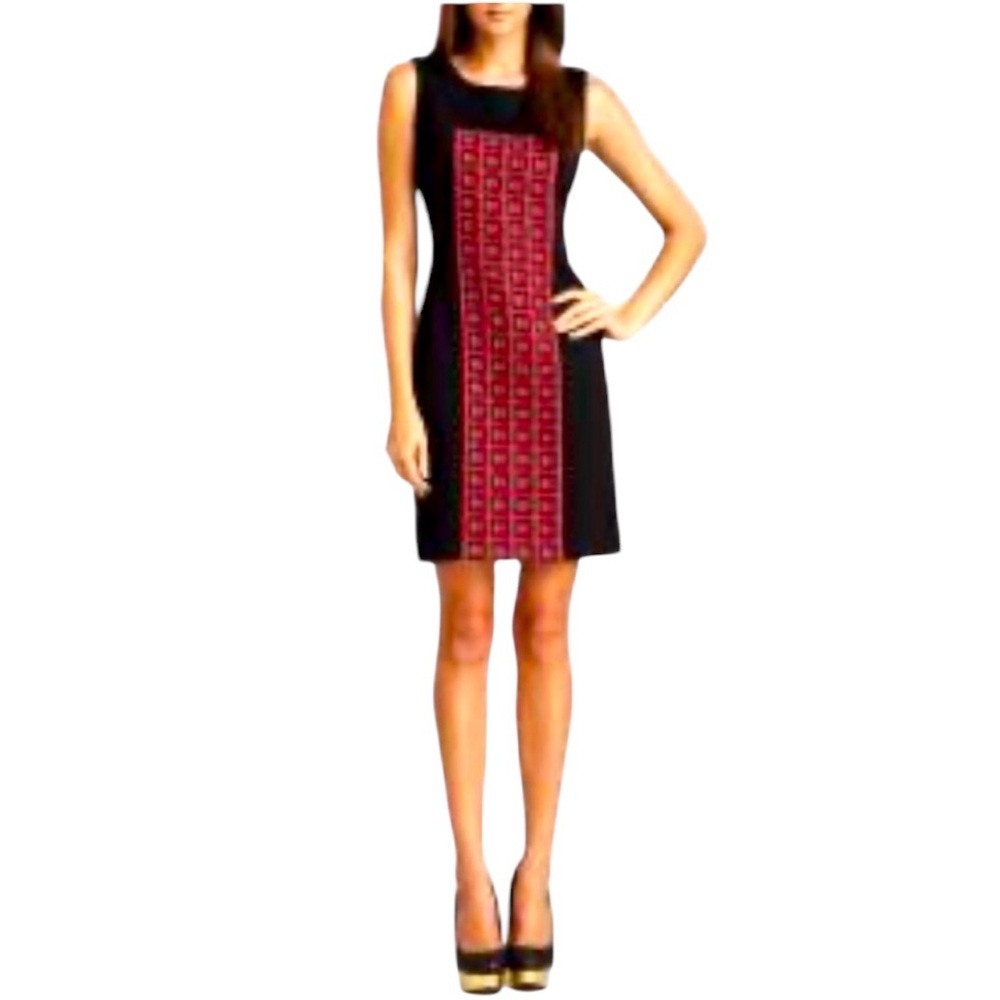 ANTHROPOLOGIE YOANA BARASCHI TILE TWEED BLACK PINK Sleeveless Round Neck Dress 2